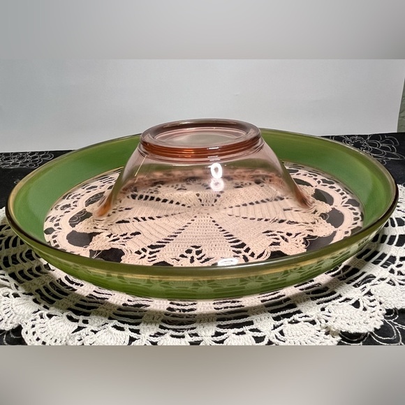 Vintage Tiffin Franciscan Rambler Rose Rolled Edge Console Pink Green Gold Rim - Picture 5 of 17